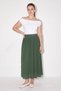 Women's Elastic Waist Pocket Detailed Maxi Green Skirt - 2