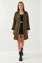 Women's Sleeve Garni Detailed Belted Trench Coat Khaki - 3