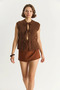 Women's Front Tie Pocket Detailed Knitwear Brown Vest - 3