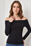 Women's Madonna Collar Black Blouse - 5