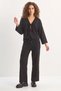 Women's Tie-Detail Kimono High-Waisted Loose Trousers Thessaloniki Black Set - 4