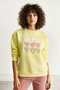 Women's Crew Neck Heart Embroidered Three-Thread Lemon Yellow Sweatshirt - 7