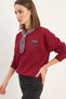 Women's Oversize Burgundy Sweatshirt with Scarf Detail and Leopard Embroidery - 6