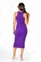 Purple Ribbed Bodycon Midi Pencil Dress |   Halter Neckline, Body-Fitting, Flexible Cut |   98% Cotton Camisole Knitted Fabric - 3