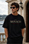 Unisex Black Oversize T-Shirt Short Sleeve Summer Combed Cotton Summer T-Shirt Minimal Monaco Cream Red Printed Black Oversize T-Shirt
