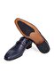 Dark Blue Color Laceless Genuine Leather Leather Sole Men's Shoes - 3