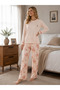 Women's Long Sleeve Floral Pattern Lace Detailed Pajama Set - 4