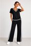 Women's Short Sleeve V-Neck Viscose Two Thread Blouse and Trousers Two-Piece Set