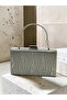 Anthracite Gray Platinum Striped Laser Patterned Women's Evening Dress Bag Wedding Engagement Graduation - 3