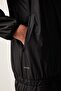 Men's Logo Detailed Stand Collar Regular Fit Elastic Cuffs Black Sports Tracksuit Set - 6