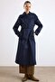 Removable Scarf Water-Repellent Trench Coat Dark Blue 6887 - 5