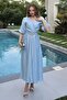 Blue balloon sleeve detailed belted crossover dress - 3