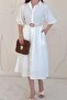 White Hidden Placket Collar Dress - 2