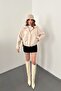 Beige Pocket Detailed Furry Bomber Jacket - 2