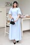 Blue Balloon Sleeve Detailed Back Tie Dress - 2