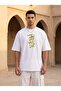 Oversize Arabic Calligraphy Text Front and Back Printed Crew Neck T-Shirt - 3