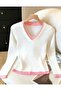 Women's Scarf Tie V-Neck Basic Blouse Knitwear Sweater - 3