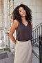 Lycra-Free Stylish Fabric Women's Front and Back V-Neck Sleeveless Jacket Inside Blouse-Coffee - 4