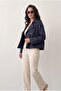 Basic Buttoned Double-Breasted Collar Navy Blue Trench Coat - 5