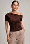 Asymmetrical Collar Draped Blouse
