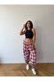 Women's Burgundy Lace-Up Plaid Patterned Premium Shalwar Trousers Frv0221-1 - 2