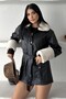Women's Belted Faux Leather Jacket with Silk Fur Detail - 5
