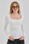 Women's Ecru Square Neck Slim Fit Finger-Loop Ultra Soft Flexible Lycra Cotton Basic Body&Blouse - 3