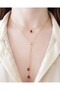 Women's Gold Color Red Drop Stone Double Y Necklace - 2