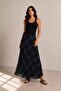 Navy Blue Plaid Patterned Chiffon Skirt