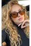 Rosa Brown Trend Color Cornered Slanted Large Cut Sunglasses Glass Uv400 Protected