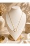Steel Women's Gold Color White Quarter Clover Necklace Elegant Stylish Model - 2