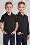 Boys' School Black Long and Short Sleeve Polo Collar T-Shirt Smoked Ribbed Waist Pants 3-Piece Set - 2