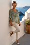 Italian Khaki Lace Collar 3/4 Sleeve Lined Elastic Waist Sequined Silk Woven Blouse 65 70 - 6