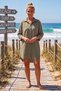 Khaki Shirt Collar 3/4 Sleeve Buttoned Pocket Slim Casual Cotton Woven Shirt Dress 85 59 - 4