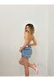 Women's Strapless Floral Patterned Lace-Up Backless Peplum Crop Blouse - 7