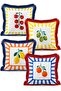 Italian Summer Themed Lemon Olive Tomato and Orange Patterned 4-Piece Fringed Throw Pillow Cover Set