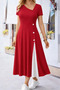 Women's Short Sleeve Asymmetrical Collar Button Detailed Midi Viscose Dress