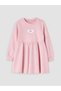 Pink Crew Neck Printed Girl's Dress