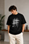 Premium Linear Geometric Printed Black Oversize Unisex Streetwear T-Shirt