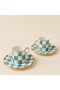 Bella Turquoise 2-Person Porcelain Coffee Cup Set – Turquoise Square Pattern, Gold Detail, 4 Pieces - 5