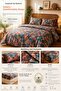 Double Duvet Cover Set 100% Cotton Ranforce 5D Digital Printing Blue Flower Garden Patterned - 2