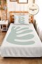 Minimal Leaf Green Young Room Single Pique Set - Modern 160X220 cm Quilted Bedspread