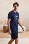 Navy Blue Regular Coffee Themed Summer Knitted Pajama Set Tmnss26Pt00056 - 2