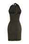 Khaki Plain Bodycon Degaje Collar Sleeveless Accessory Detail Midi Stretchy Knitted Dress Twoss26El00363 - 7