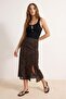 More Sustainable Brown Slit Detailed Leopard Patterned Midi Woven Skirt Twoss20Et0230