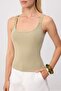 Khaki Plain Fitted Pool Collar Thick Strap Sleeveless Ribbed Stretchy Knitted Tank Top Twoss26Al00075 - 3