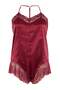 Bordo İnce Askılı Saten Büyük Beden Tulum TBBSS26BG00016 - 5