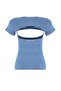 Mavi Çizgili Fitted 2 Parçalı Pencere Detaylı Fitted Crop Esnek Örme T-Shirt TWOAW27TS00031 - 8