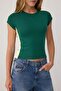 Emerald Green Plain Fitted Crew Neck Standard Sleeve Ribbed Cotton Ribbed Knitted T-Shirt Twoss26Ts00365 - 3