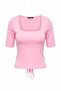 Açık Pembe Düz Fitted/Vücuda Oturan Kare Yaka Crop/Kısa Bağlama Detaylı Örme Bluz TWOAW27BZ00071 - 7